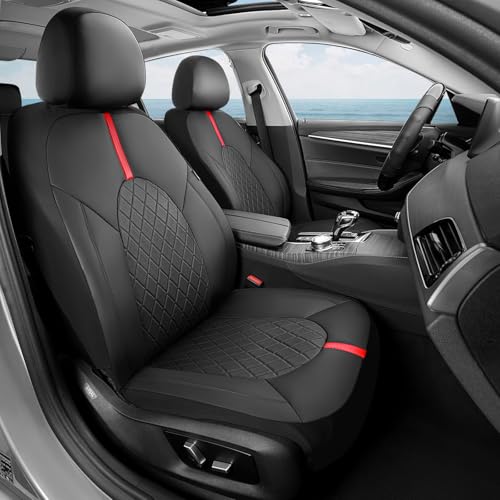 Coverado Car Seat Covers Full Set, Waterproof Front Seats Back Seat Cover, Leather Seat Cushion Universal Fit for Most Cars (Black-Red) - color: Black-Red, size: FullSet
