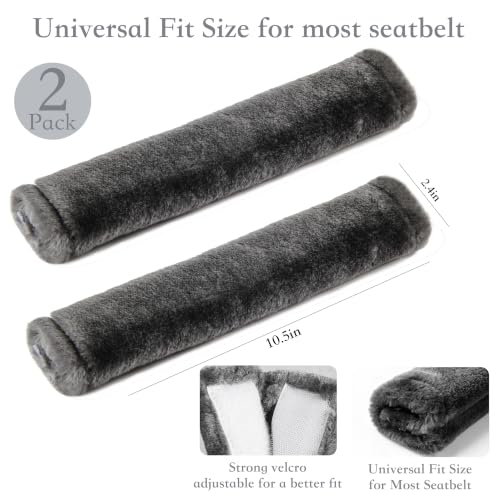 Amooca 2-Pack Soft Furry Universal Seatbelt Cover Car Shoulder Pad - color: Dark Gray, size: 10.5in 2pack