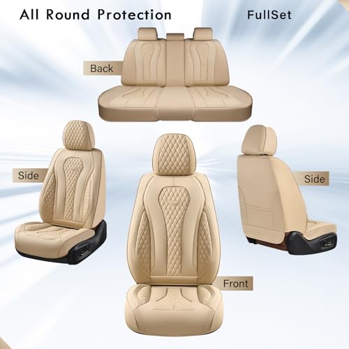 Coverado Automotive Seat Covers, Car Seat Covers Full Set, Beige Car Seat Cover, Car Seat Cushion Waterproof, Front Seats Back Seat Covers, Car Seat Protector Universal Fit Most Cars - color: Beige, size: FullSet