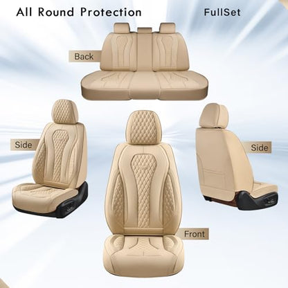 Coverado Automotive Seat Covers, Car Seat Covers Full Set, Beige Car Seat Cover, Car Seat Cushion Waterproof, Front Seats Back Seat Covers, Car Seat Protector Universal Fit Most Cars - color: Beige, size: FullSet