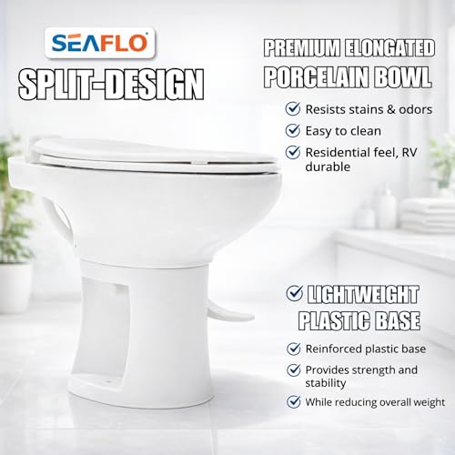 SEAFLO Porcelain RV Toilet with Elongated Bowl, 19” Residential Height, Gravity Flush, Foot Pedal Flush, Soft Close Seat, Easy Install, Camper Toilet, 4-Year Warranty, SFRTCH-02-01 - color: White (Porcelain Bowl)