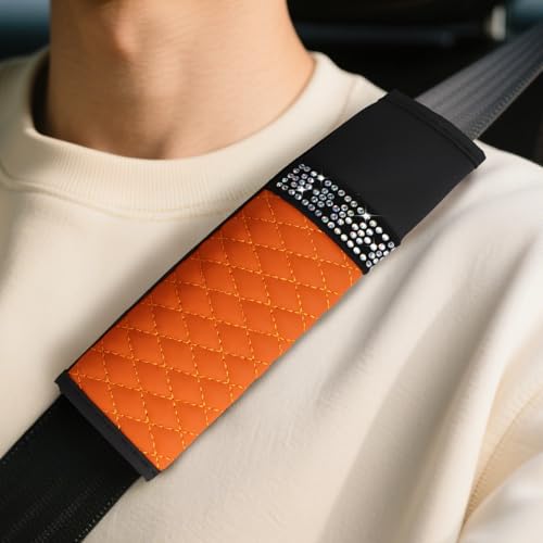 wuyaoyao 2PCS Car Seat Belt Cover Pads, Soft Leather Shoulder Pad, Orange - color: Orange