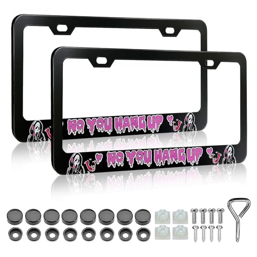 LIN KANG Ghost Skull Face No You Hang Up License Plate Frame for Women - 2 Pack Car Plate Frame Aluminum License Plate Holders Covers with Free Screws Fasteners Caps - color: No You Hang Up