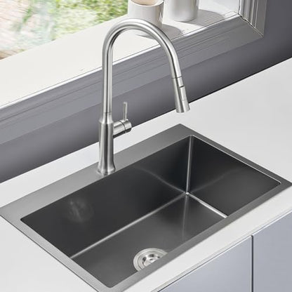 28x18 Inch Drop in Kitchen Sink Single Hole 304 Stainless Steel - color: Black, size: D28" x W18" x H9"