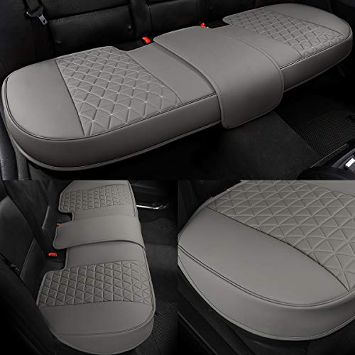 Black Panther Luxury PU Leather Rear Car Seat Cover Adjustable Length (49-55'') Back Bench Seat Protector Fits 90% Standard Two-seat Rear Row, for Seat Bottom Only, Triangle Quilted Design, Gray - color: Rear Gray