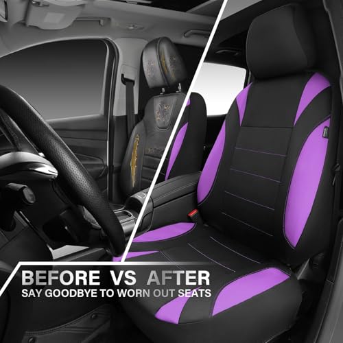 CAR PASS Waterproof Car Seat Covers Front Seats Only with 5mm Composite EVA, Neoprene Car Seat Cover with Separate Headrest Cover, Quick Setup Universal Fit for Car SUV Trucks,Airbag Compatible Purple - color: Purple Black