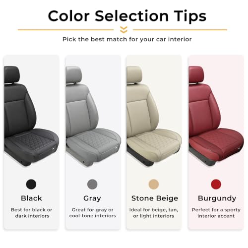 Black Panther Front Car Seat Covers Luxury Faux Leather Bottom Seat Covers, Anti-Slip and Wrap Around The Bottom, Fit 95% of Vehicles - 2 Packs, Stone Beige - color: Front Pair Stone Beige A