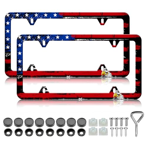 American Flag Eagle License Plate Frames - 2 Pack Patriotic Aluminum Metal License Plate Holder Covers,Rust-Proof Waterproof Car Decorative Tag Frames for Standard US 12x6 Inch - color: American Flag Eagle D