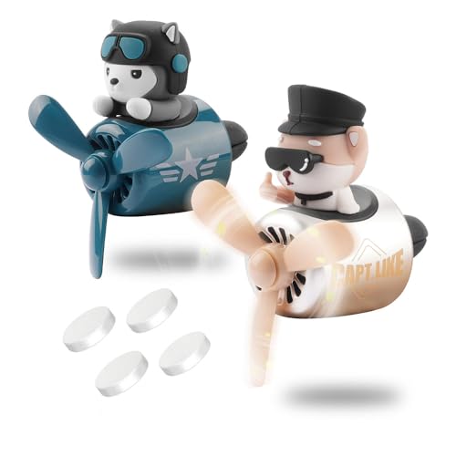 2pcs Car Air Fresheners Cute Cartoon Dog Pilot Automotive Air Outlet Propeller Car Diffuser Creative Car Perfume Decoration for Car Vent Clips Comes with 4 Fragrant Tablets (Husky + Shiba Inu) - color: Husky + Shiba Inu