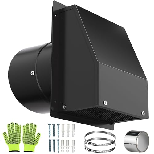 5 Inch Dryer Vent Cover, Vent Covers for Wall, Hooded Wall Vent with Screen and Damper Black Galvanized Steel Air Exhaust Duct Outlet Hood Cap Kit for Exterior Home Outdoor Laundry Ventilation - color: Black, size: 5 Inch