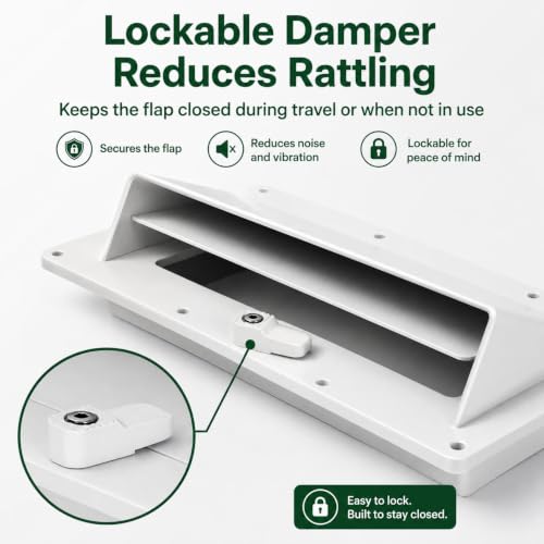 Aluminum RV Exhaust Vent Cover, RV Stove Vent Cover Replacement, Adjustable 1.2"-2.2" Depth Range Hood Vent with Locking Damper & Butyl Tape for Camper Trailer Motorhome, White