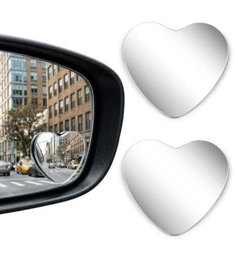 2 Pcs Heart Shaped Blind Spot Mirror, Heart for Car Mirror Accessories Blind Spot for Cars High Definition Glass Frameless Convex Side Mirrors, Stick-On Wide Angle Rear View for SUVs, Truck & RV