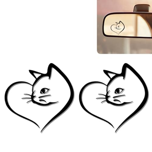 2PCS Car Mirror Decal Rearview Vinyl Stickers and Decal Car Accessories (Cat Heart) - color: Cat Heart