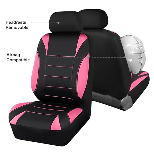 CAR PASS Waterproof Car Seat Covers Front Seats Only with 5mm Composite EVA, Neoprene Car Seat Cover Separate Headrest Cover, Quick Setup Universal Fit for Car SUV Trucks,Airbag Compatible Black Pink - color: Pink Black