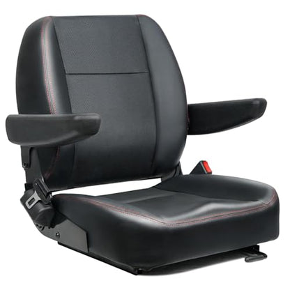 Universal Forklift Seat, Fold Down Tractor Seat with Adjustment Armrest, Safety Belt and Operator Position Switch, Excavator Skid Loader Backhoe Dozer Telehandler
