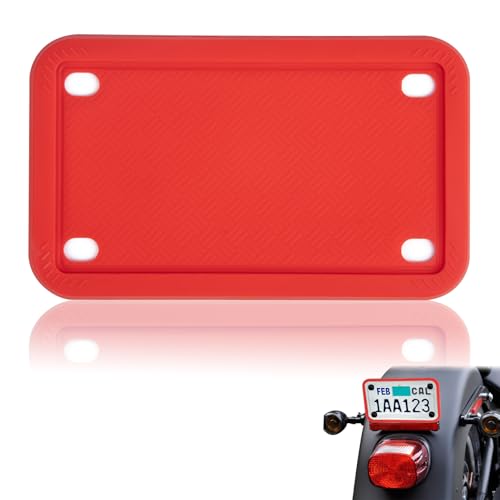 x xotic tech Motorcycle Silicone License Plate Mounting Pad, Motorbike License Plate Holder, Rust Proof, Rattle Proof, Weather Proof(Red, 7.56" x 4.53") - color: Red