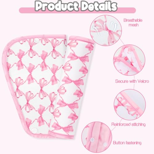 Kids Seat Belt Cover Pads, HNHUAMING Kid's Shoulder & Belly Protective Padding for Travel, Soft Breathable Car Seat Straps Pads for Children, Pink Bow - color: pink bow
