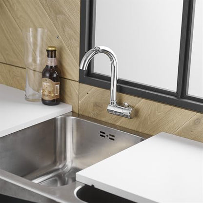 RV Sink Basin Faucet, Marine Cold Water Faucet, Kitchen Folding RV Replacement Accessories for Home Caravan Yacht Boat Camping Wall Mount or Deck Mount Chrome