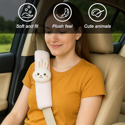 Zpana 2PCS Cute Bunny Car Seat Belt Cover, Plush Soft Vehicle Safety Strap Pad, Automotive Interior Shoulder Neck Seatbelt Cushion Protector Accessories, Universal for SUV, Sedan, Truck - size: Bunny
