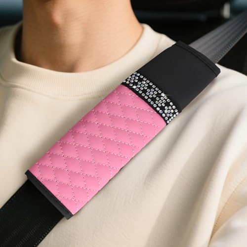 wuyaoyao 2PCS Car Seat Belt Cover Pads, Soft Leather Shoulder Pad, Pink - color: Pink