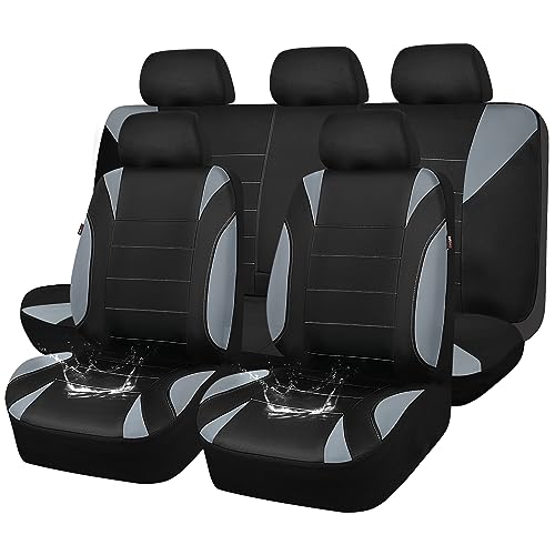 CAR PASS Waterproof Car Seat Covers Full Sets, Universal Fit Seat Covers for Cars, EVA Neoprene Seat Cover Set Full Sets, Interior Covers for Auto SUV,Vans,sedans, Trucks,(Black and Gray) - color: Black and Gray Full Sets