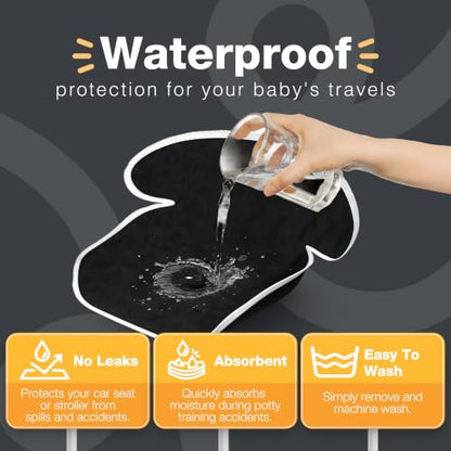 Bear and Care - Piddle Pads - Strollers, Bouncers & Car Seat Pad, Waterproof & Machine-Washable Cover on Car Potty for Toddler Toilet Training (Black, Pack of 2) - color: Black, size: Pack of 2