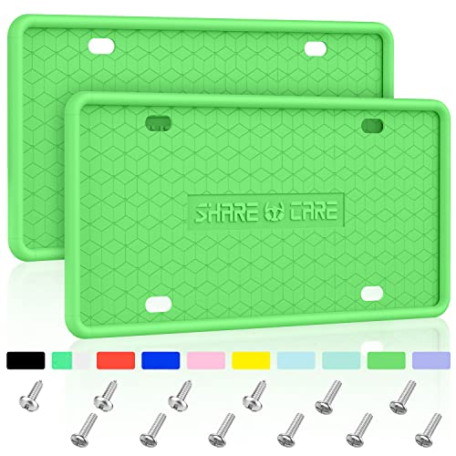 2Pack Silicone License Plate Frame, Front and Back Cover Without Obstruction, Bracket Holder Rust-Proof, Rattle-Proof, Weather-Proof for US Standard Car (Green) (LP-silicone) - color: Green