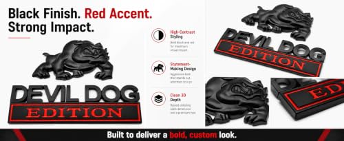 1Set Navy Devil Dog Bulldog 3D Metal Emblem Badge – Zinc Alloy Tailgate/Bumper/Fenders Decal for Car, Truck, SUV – Waterproof & Rustproof Nameplate Sticker Black/Red - color: Black/Red
