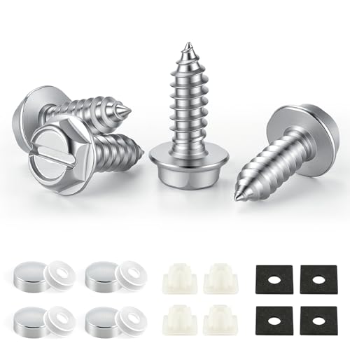LivTee Rustproof License Plate Screws for Securing License Plates Frames and Covers on Cars and Trucks, 4 Sets Premium Stainless Steel Self Tapping Mounting Bolts, Silver - color: Slotted-Silver, size: 4 Pack