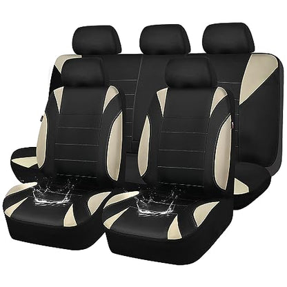 CAR PASS Waterproof Car Seat Covers Full Sets, Universal Fit Seat Covers for Cars, EVA Neoprene Seat Cover Set Full Sets, Interior Covers for Auto SUV,Vans,sedans, Trucks,(Black and Beige) - color: Beige Full Sets