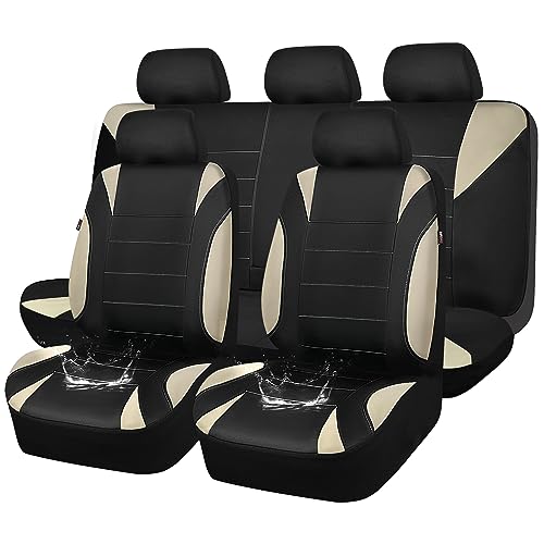 CAR PASS Waterproof Car Seat Covers Full Sets, Universal Fit Seat Covers for Cars, EVA Neoprene Seat Cover Set Full Sets, Interior Covers for Auto SUV,Vans,sedans, Trucks,(Black and Beige) - color: Beige Full Sets