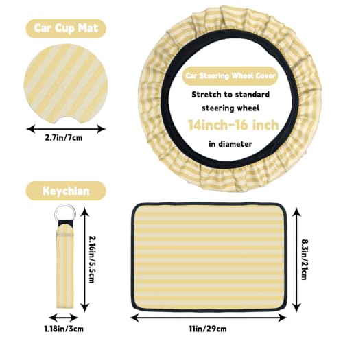 15 Pcs Car Steering Wheel Cover Center Console Armrest Pad Headrest Seat Belt Cover Handbrake Cover Keychain Coaster Full Set Car SUV (Yellow and White) - color: Yellow and White