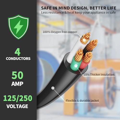 POWGRN NEMA 14-50P to 14-50R 100 FT 50 Amp RV/EV Extension Cord Outdoor - size: 100 FT, style: 50 AMP (14-50P/R)