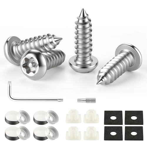 LivTee Anti Theft License Plate Screws Set for Securing Frames and Covers, License Plate Bolts, M6 (1/4") Tamper Proof Screws, Caps Cover for Front Rear Frame Holder Mounting (Silver-4PCS) - color: AT-Silver, size: 4 Pack