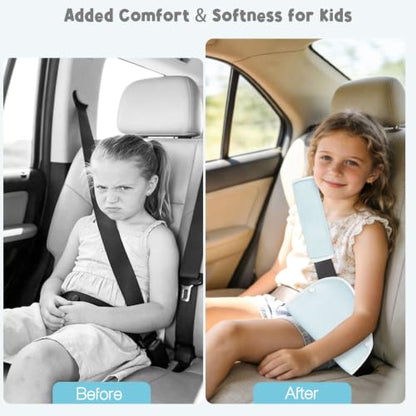 Kids Seat Belt Cover Pads, HNHUAMING Kid's Shoulder & Belly Protective Padding for Travel, Soft Breathable Car Seat Straps Pads for Children, Blue - color: blue