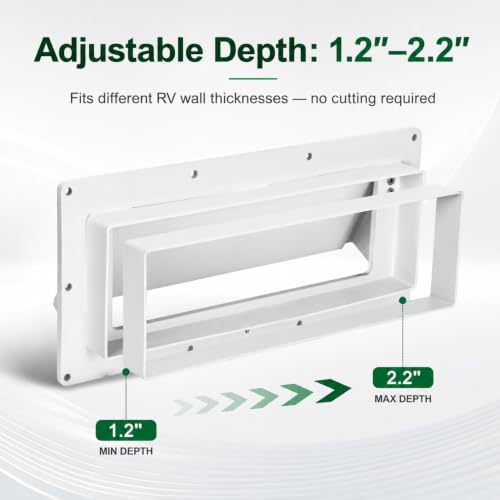 Aluminum RV Exhaust Vent Cover, RV Stove Vent Cover Replacement, Adjustable 1.2"-2.2" Depth Range Hood Vent with Locking Damper & Butyl Tape for Camper Trailer Motorhome, White