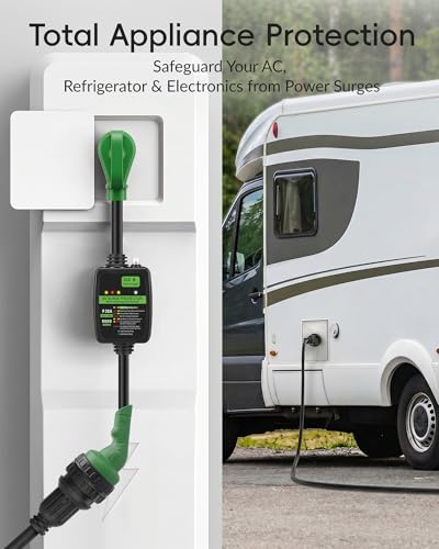 RV Surge Protector 30Amp to 30Amp RV Adapter, NEMA TT-30P to L5-30R - color: 30M/30F Locking(8000J)-Green