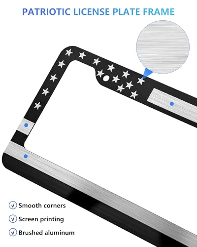 American Flag License Plate Frames, Black Patriotic Car Tag Holder 2 Pack - style: Black-Aluminum-Wide