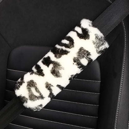AOGELAN 2 Pack Fluffy Fuzzy Genuine Sheepskin Car Seat Belt Cover Pad, Seatbelt Cushion for Soft Auto Lambswoolshoulder Strap Cushion Adults Kids (2, Leopard Print) - color: Leopard Print