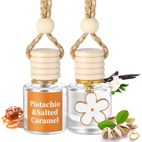 Siifert Car Air Freshener Hanging 2 Pack, Essential Oil Diffuser Long Lasting Fragrance Car Accessories for Women and Men(White,Pistachio & Salted Caramel)