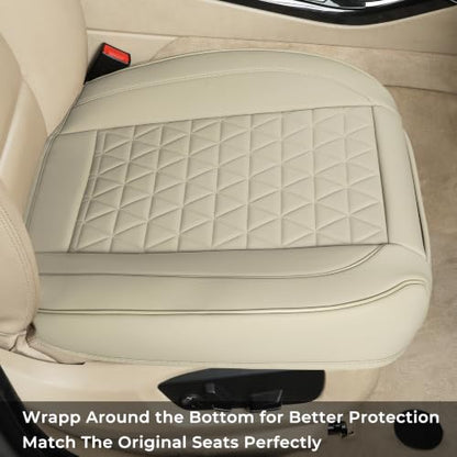 Black Panther Front Car Seat Covers Luxury Faux Leather Bottom Seat Covers, Anti-Slip and Wrap Around The Bottom, Fit 95% of Vehicles - 2 Packs, Stone Beige - color: Front Pair Stone Beige A