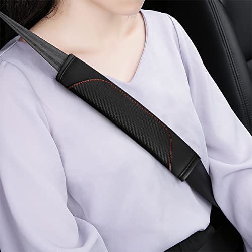 AUCELI 2PCS Carbon Fiber Car Seat Belt Cover, Breathable Leather, Black - color: Black