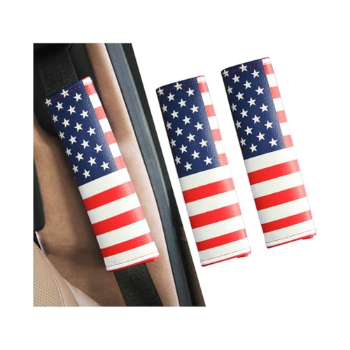 2PCS Car Seatbelt Covers, American Flag Patriotic Leather Soft Vehicle Seat Belt Shoulder Pad, USA Flag Automotive Seat Strap Harness Mat Cushion, Universal for Most Vehicles