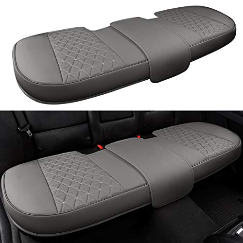 Black Panther Luxury PU Leather Rear Car Seat Cover Adjustable Length (49-55'') Back Bench Seat Protector Fits 90% Standard Two-seat Rear Row, for Seat Bottom Only, Triangle Quilted Design, Gray - color: Rear Gray