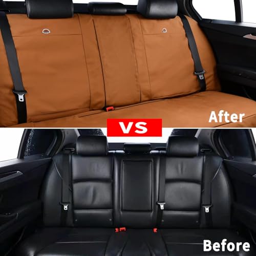 Coverado Universal Car Back Seat Covers - Canvas Rear Seat Cushions for Kids & Dogs, Fits Most Vehicles Trucks SUVs - Khaki - color: Khaki, size: Rear
