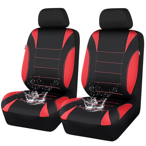 CAR PASS Neoprene Wetsuit Seat Covers, Waterproof Car Seat Covers Front with 5mm Composite EVA, Universal Fit for Car,Sedan, SUV TrucksAnti Slip, Airbag Compatible(Black and Red - color: Red