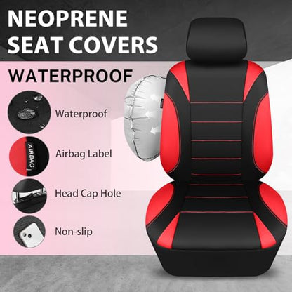 CAR PASS Neoprene Wetsuit Seat Covers, Waterproof Car Seat Covers Full Sets with 5mm Composite EVA, Universal Fit for Car,Sedan, SUV TrucksAnti Slip, Airbag Compatible(Black Red - color: Black red