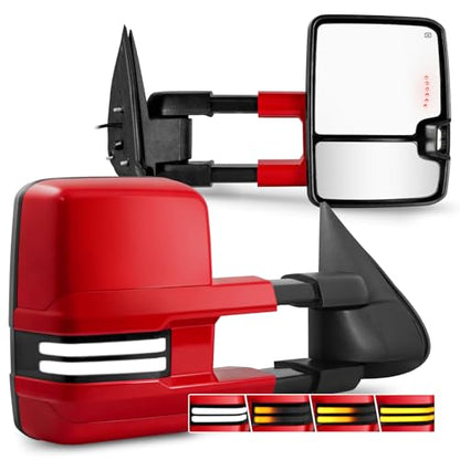 Red Tow Mirrors Switchback Light for 03-07 GMC Chevy Silverado Sierra - color: Red