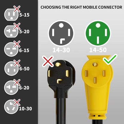 POWGRN NEMA 14-50P to 14-50R 100 FT 50 Amp RV/EV Extension Cord Outdoor - size: 100 FT, style: 50 AMP (14-50P/R)