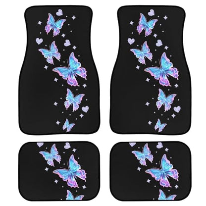 Car Floor Mats Full Set 4 PCS, Rooster Automotive Floor Mats, Auto Odorless All Weather Rubber Carpet Full Set, Easy to Clean, Universal Fits SUV Van Sedan, Blue Purple Butterfly - color: Blue Purple Butterfly